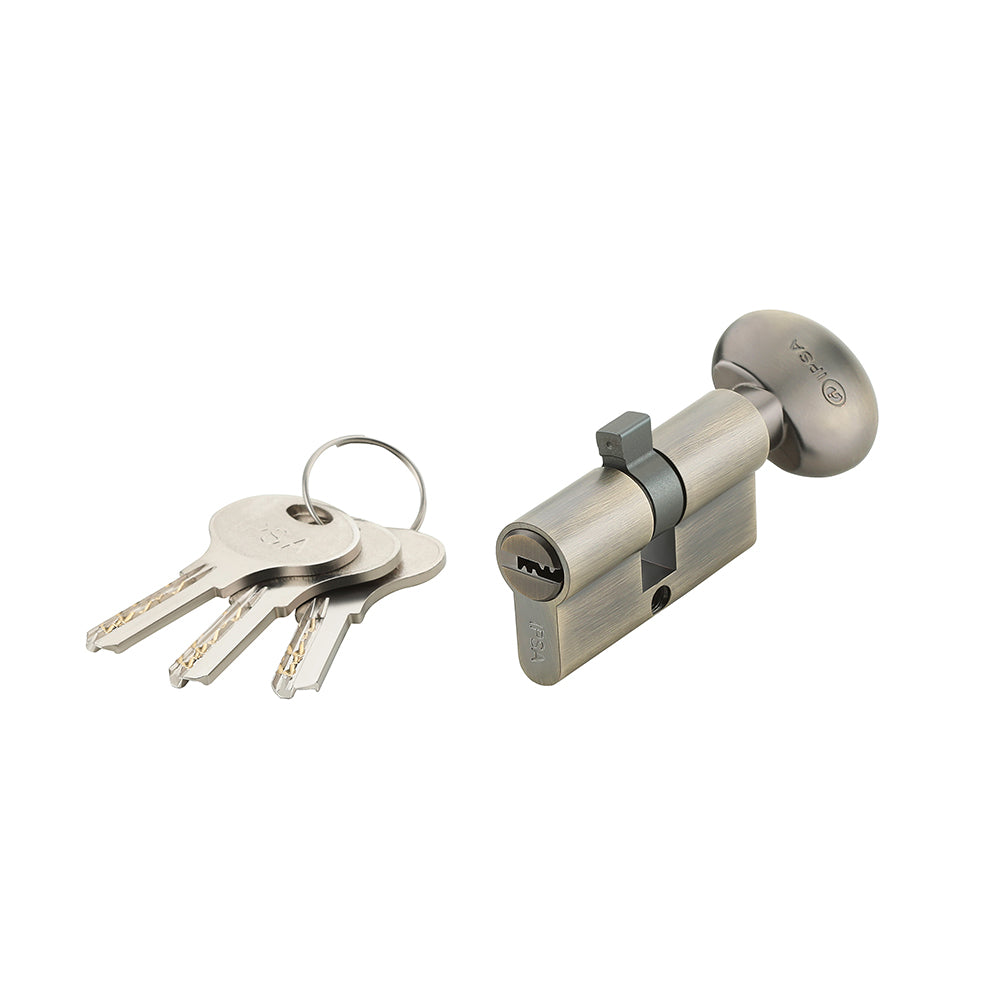 IPSA Euro Cylinder Lock Computer Key One Side Key And Knob Osk 60mm Lock for Home, Office and Apartment Doors | Door Thickness 30-38 mm Antique Brass Finish